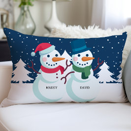 Snowman Couple Personalisierte Namen Weihnachten C Lendenkissen