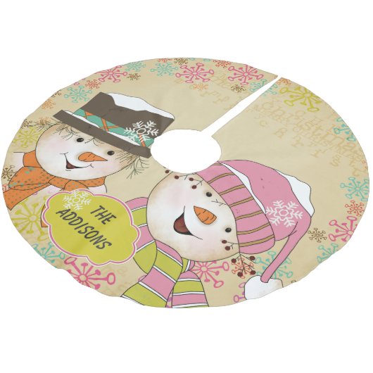 Snowman Couple Retro Snowflake Holidays Treppenhau Polyester Weihnachtsbaumdecke (Schrägansicht)