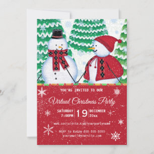 Snowman Couple Snowflakes Rotes Weihnachtsfest Par Einladung