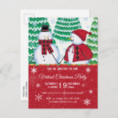 Snowman Couple Snowflakes Rotes Weihnachtsfest Par Einladungspostkarte (Vorne/Hinten)