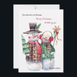 Snowman Couple Weihnachtskarte Feiertagskarte<br><div class="desc">Eine charmante Weihnachtskarte mit einem Schneemann- und Schneeweibchen-Paar, das für die Ferien verkleidet ist. Perfekte Grußkarte für Großeltern oder VON Großeltern an alle. (Bild von Toniatkach auf Freepik). Die Karte lässt sich leicht mit Ihren Formulierungen, Schriftart und Schriftart anpassen. Nicht genau das, was Sie suchen? Alle unsere Produkte können auf...</div>