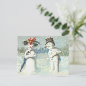 Snowman Couple Winter Snow Field Postkarte (Stehend Vorderseite)