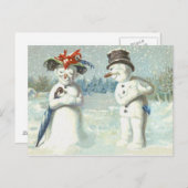 Snowman Couple Winter Snow Field Postkarte (Vorne/Hinten)