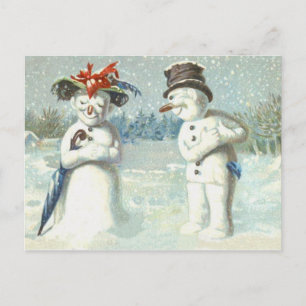 Snowman Couple Winter Snow Field Postkarte