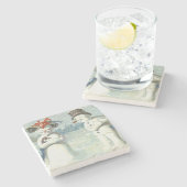 Snowman Couple Winter Snow Field Steinuntersetzer (Seitenansicht)