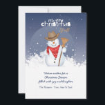 Snowman Cowboy Weihnachtskarte Feiertagskarte<br><div class="desc">Ein bezaubernder Schneemann, gekleidet im Western und mit einem Besen. Die Karte lässt sich leicht mit Ihren Formulierungen, Schriftart, Schriftart, Papierform und sechs Papiertypen anpassen. Weiße Umschläge inklusive. Nerv über die Gestaltung und Bestellung Ihrer Karte online? Keine Sorge. Bestellen Sie einfach eine Karte als Beispiel, um unsere Druck- und Papierqualität...</div>