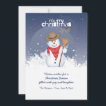 Snowman Cowboy Weihnachtskarte Feiertagskarte<br><div class="desc">Ein bezaubernder Schneemann, gekleidet im Western und mit einem Besen. Die Karte lässt sich leicht mit Ihren Formulierungen, Schriftart, Schriftart, Papierform und sechs Papiertypen anpassen. Weiße Umschläge inklusive. Nerv über die Gestaltung und Bestellung Ihrer Karte online? Keine Sorge. Bestellen Sie einfach eine Karte als Beispiel, um unsere Druck- und Papierqualität...</div>