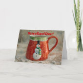 Snowman Cup of Cheer Weihnachtskarte Karte (Vorderseite)