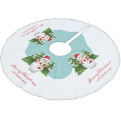Snowman Custom Familienname Frohe Weihnachten Polyester Weihnachtsbaumdecke (Schrägansicht)