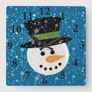 SNOWMAN CUTE FACE CLOCK QUADRATISCHE WANDUHR