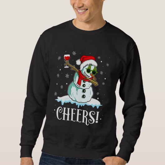 Snowman Dabbing Cheers Xmas Wine  Christmas Pajama Sweatshirt (Vorderseite)