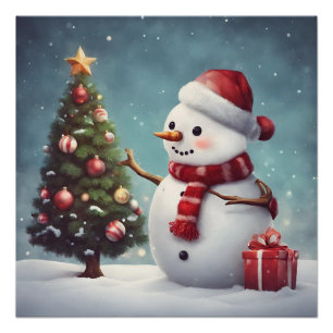Snowman Decoration Weihnachtsbaum Poster