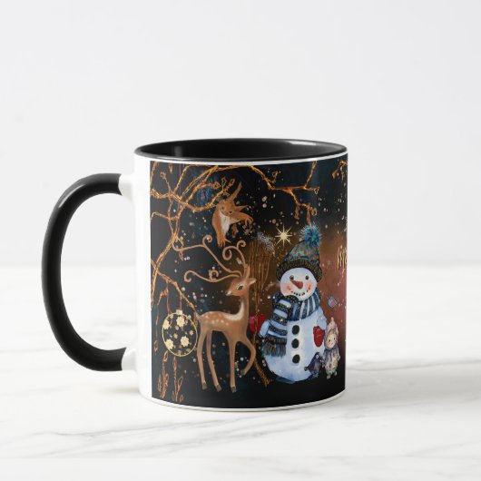 Snowman & Deer Friends Night Tale Custom Christmas Tasse (Links)