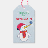 Snowman Delivery Christmas Tag für Kinder Geschenkanhänger (Vorderseite)