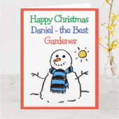 Snowman Design Frohe Weihnachten an einen Gärtner Karte (Gelbe Blume)