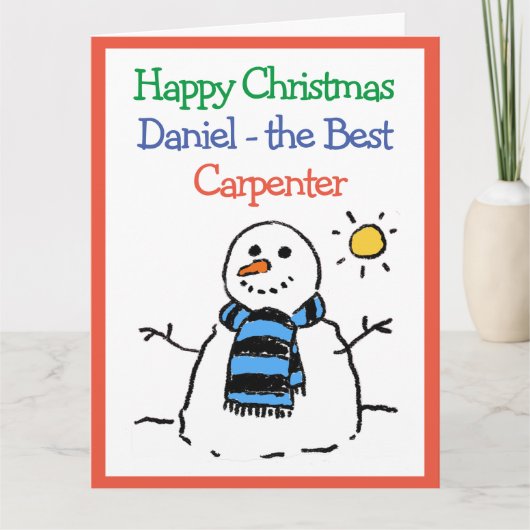 Snowman Design Frohe Weihnachten für einen Carpent Karte (Vorderseite)