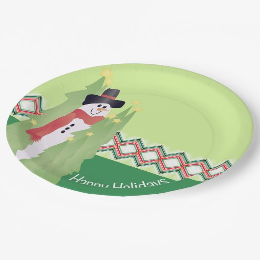 Snowman Designed Holiday Pappteller (Schrägansicht)