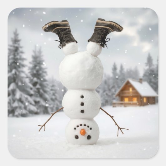 Snowman Doing a Headstand  Quadratischer Aufkleber (Vorderseite)