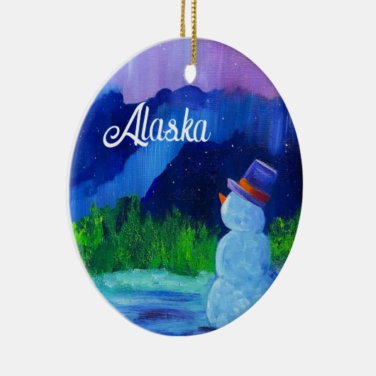 Snowman Dreams Keramik Ornament mit Alaska (Rechts)