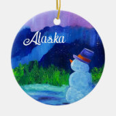 Snowman Dreams Keramik Ornament mit Alaska (Vorne)