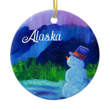 Snowman Dreams Keramik Ornament mit Alaska