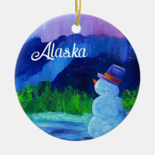 Snowman Dreams Keramik Ornament mit Alaska