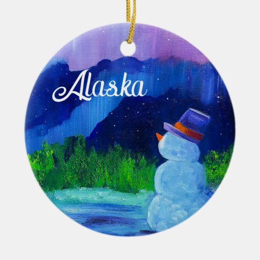 Snowman Dreams Keramik Ornament mit Alaska (Vorne)