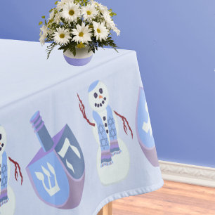 Snowman Dreidels Blue Jewish Holiday Hanukkah Tischdecke