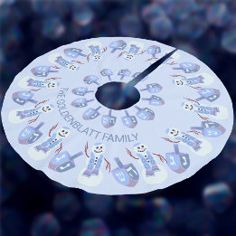 Snowman Dreidels Hanukkah Pattern Chrismukkah Polyester Weihnachtsbaumdecke