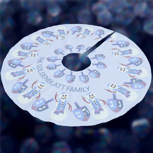 Snowman Dreidels Hanukkah Pattern Chrismukkah Polyester Weihnachtsbaumdecke