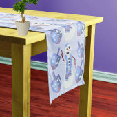 Snowman Dreidels Optional Blue Hanukkah Kurzer Tischläufer