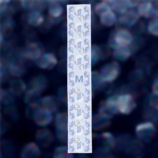 Snowman Dreidels Optionales Monogram Blue Hanukkah Großer Tischläufer