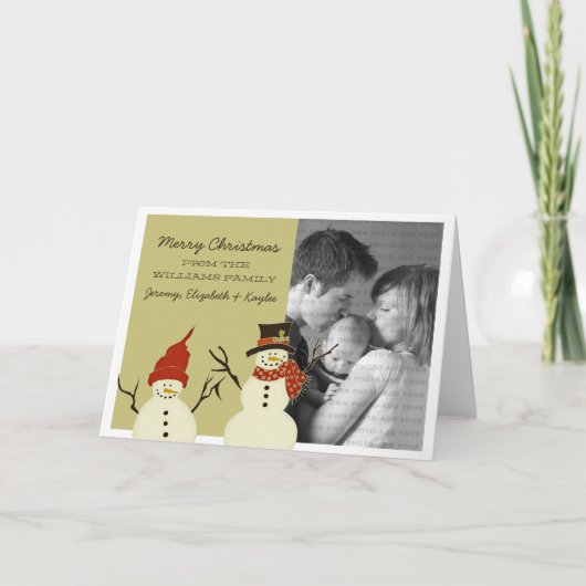 Snowman Duo Holiday Card, Sage Feiertagskarte (Vorderseite)