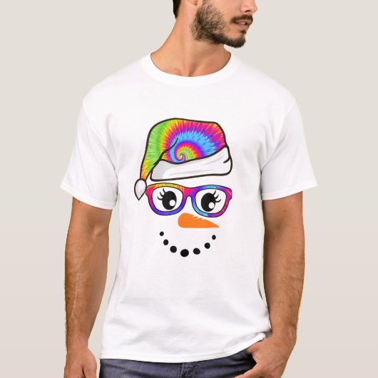 Snowman Face Gefärbte Krawatte Brille Weihnachtsma T-Shirt (Vorderseite)