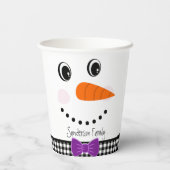 Snowman Face Lila Bowtie Black Buffalo Kariert Pappbecher (Rückseite)
