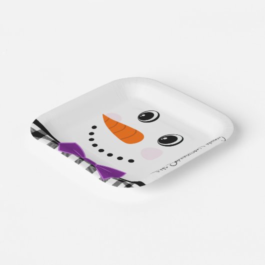 Snowman Face Lila Bowtie Black Buffalo Kariert Pappteller (Gewinkelt)