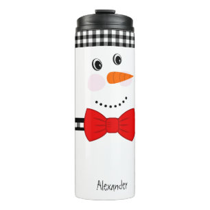 Snowman Face Lila Bowtie Black Buffalo Kariert Thermosbecher