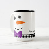 Snowman Face Lila Bowtie Black Buffalo Kariert Zweifarbige Tasse (Vorderseite Links)