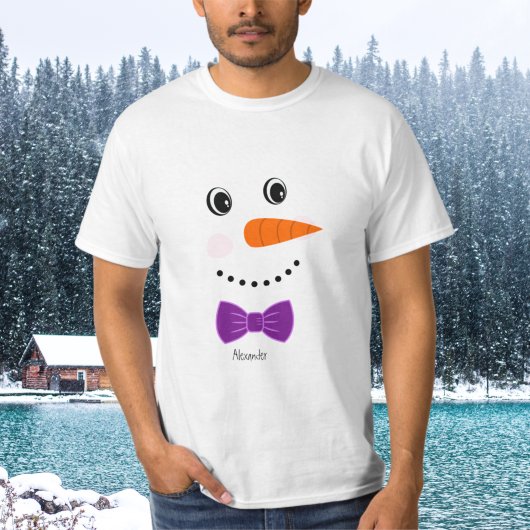 Snowman Face Lila Bowtie Name hinzufügen T-Shirt
