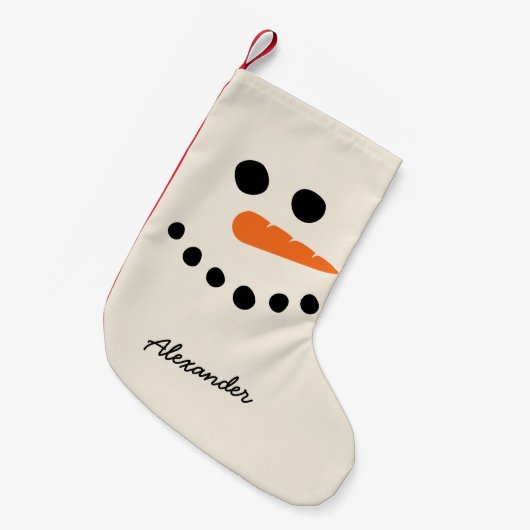 Snowman Face mit Individuelle Name Kleiner Weihnachtsstrumpf (Vorderansicht (hängend))