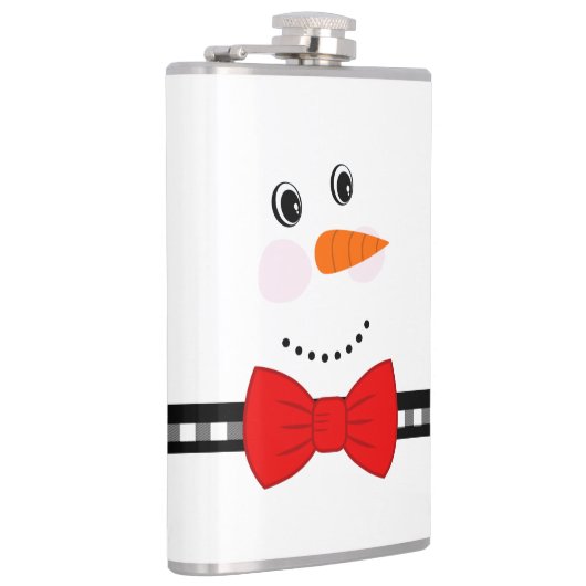 Snowman Face Red Bowtie Black Buffalo Kariert Flachmann (Rechts)