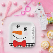 Snowman Face Red Bowtie Black Buffalo Kariert Trim Pappteller (Party)