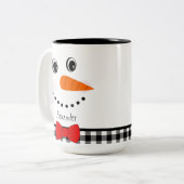 Snowman Face Red Bowtie Black Buffalo Kariert Trim Zweifarbige Tasse (Vorderseite Links)