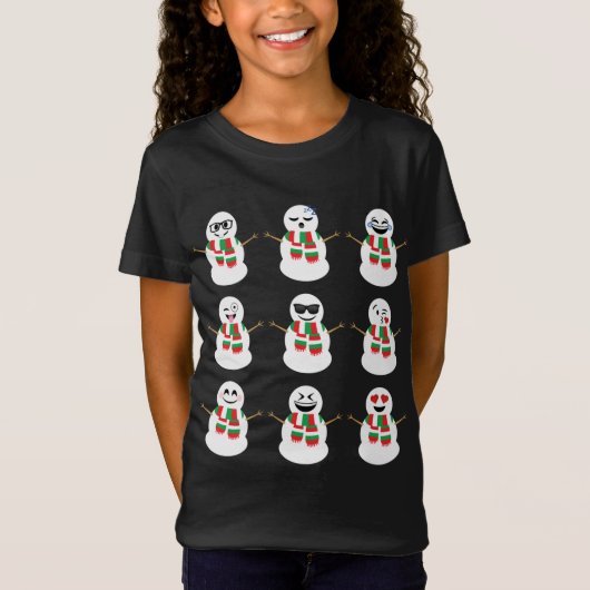 Snowman Faces Charaktere Niedlich Weihnachten T-Shirt (Vorderseite)