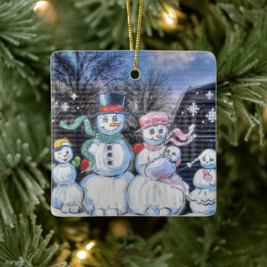 Snowman-Familie Keramikornament (Baum)