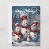 Snowman-Familie lächeln Feiertagskarte (Vorderseite)