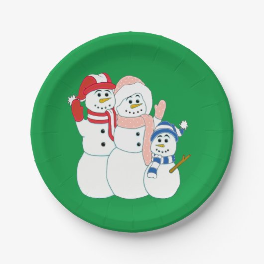 Snowman-Familie Pappteller (Vorderseite)