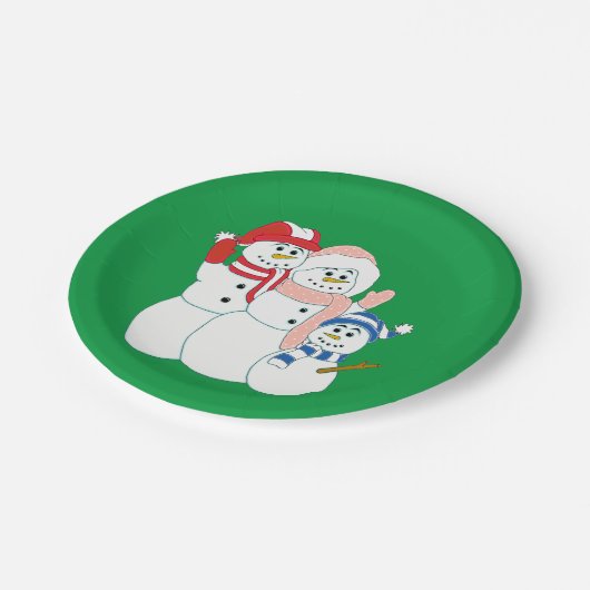 Snowman-Familie Pappteller (Schrägansicht)