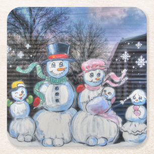 Snowman-Familie Rechteckiger Pappuntersetzer
