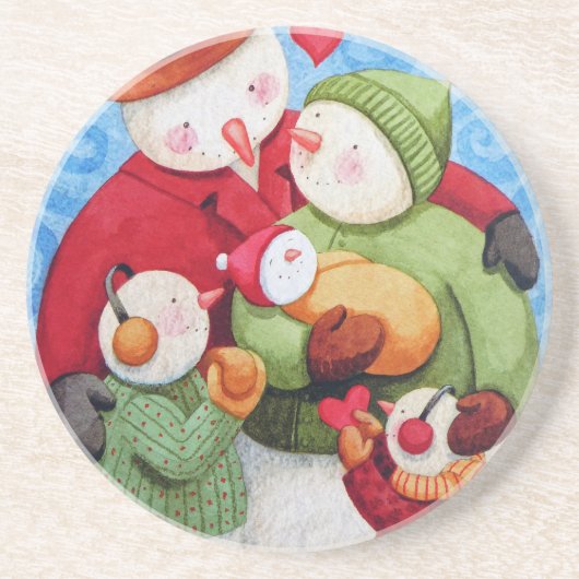 Snowman-Familie Sandstein Untersetzer (Vorne)